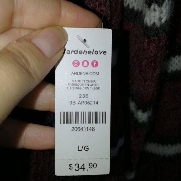 Stripes Burgundy & White Casual Knitted Crewneck Sweater NWT Size Large - Picture 11 of 14